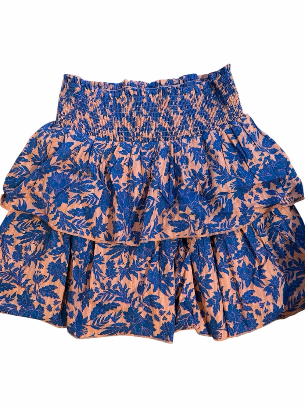 Universal Thread Peach and Blue Floral Tiered Smocked Skirt